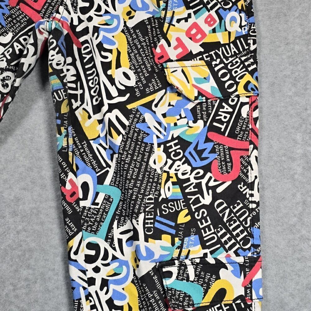 VIP Jeans Faux Cargo Joggers Womens Sz 7 Urban Graffiti All‎ Over Print Gorpcore - Picture 4 of 11